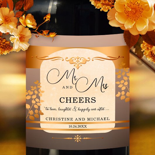 Terra Cotta Rose Gold Wedding Wine Label Weinetikett