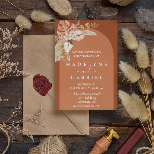 Terra Cotta Tropical Boho Bouquet Arch Einladung