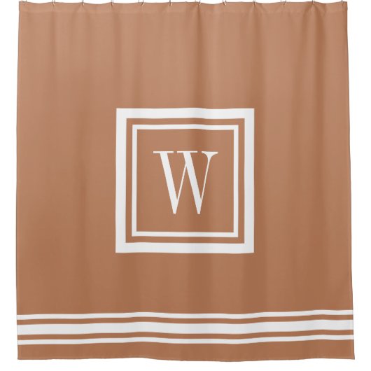 Terra Cotta und White Classic Square Monogram Duschvorhang (Vorderseite)