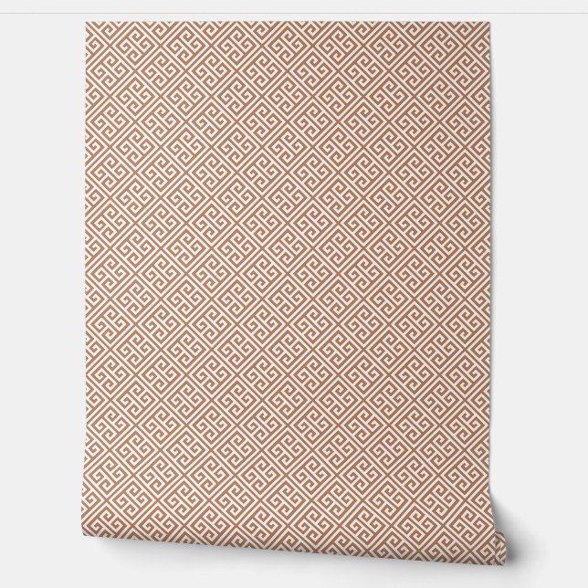 Terra Cotta und White Greece Key Pattern Tapete (Abrollen)