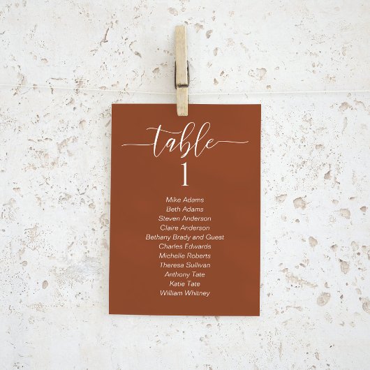 Terra Cotta Wedding Table Chart Card Card Karte