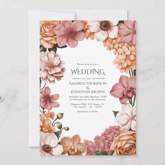 Terra Peach, Clay Rose & Soft Blush Buff Wedding Einladung (Vorderseite)