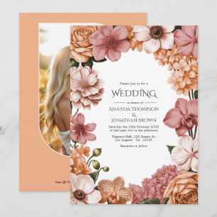 Terra Peach, Clay Rose und Soft Blush Buff Hochzei Einladung