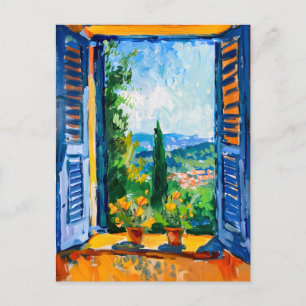 Terrace View of Mediterranean landscape. Painting Postkarte
