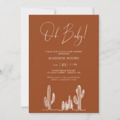 Terracota Baby Shower Cactus Line Art Wüste Einladung (Vorderseite)