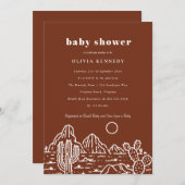 Terracota Baby Shower Cactus Line Art Wüste Einladung (Vorne/Hinten)