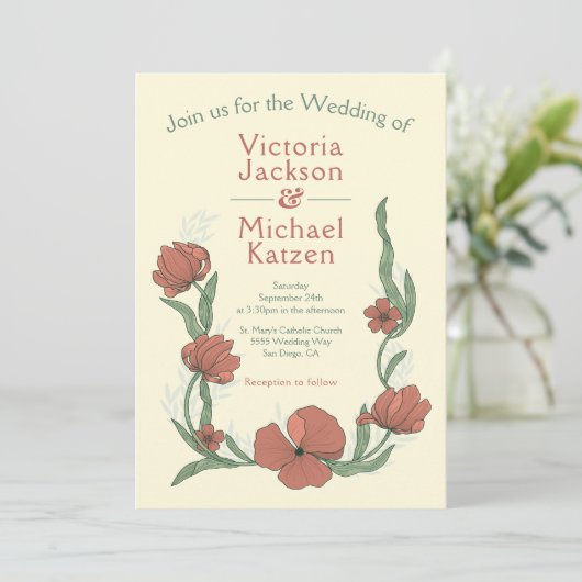 Terracota Handwerker Blumenzwiebeleinladungen Einladung (Stehend Vorderseite)