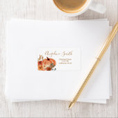 Terracota Pumpkin Boho Arch Floral Baby Dusche Adressaufkleber (Insitu)