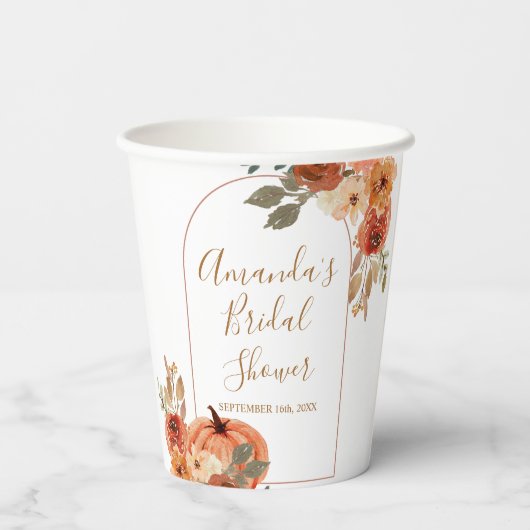 Terracota Pumpkin Floral Brautparty White Pappbecher (Rückseite)