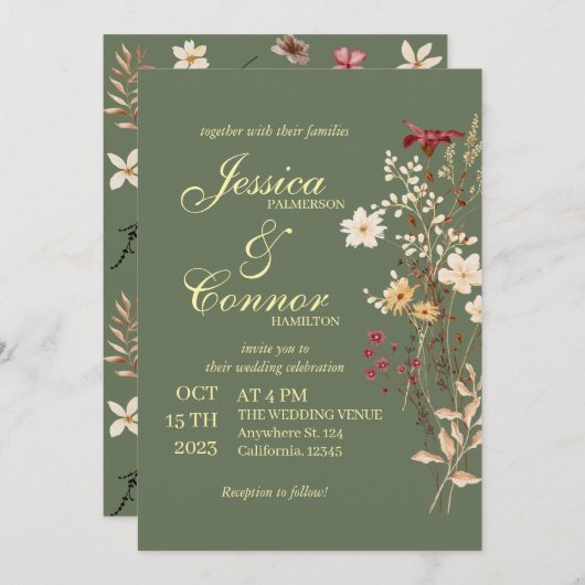 Terracota Wildblumen boho Wedding Einladung (Vorne/Hinten)