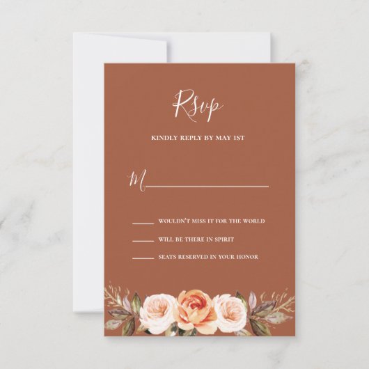 Terracott Boho Floral Wedding RSVP Karte (Vorderseite)