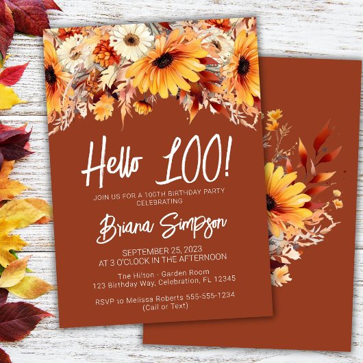 Terracotta 100th Birthday Fall Floral Einladung