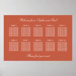 Terracotta 10 Table Wedding Seating Chart Poster