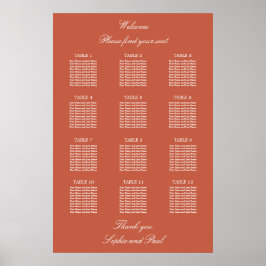 Terracotta 12 Table Wedding Seating Chart Poster
