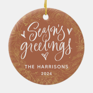 Terracotta 1-Foto Saisongrüße auf zwei Seiten Keramik Ornament