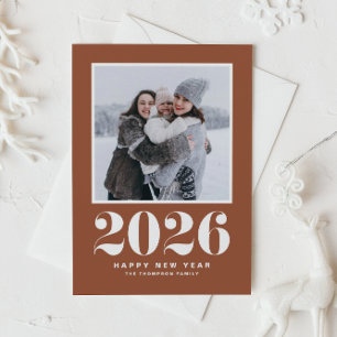 Terracotta 2025 Fett Typografie Neujahr Foto Feiertagspostkarte