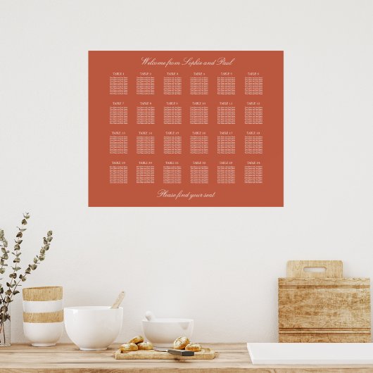 Terracotta 24 Table Wedding Seating Chart Poster (Küche)