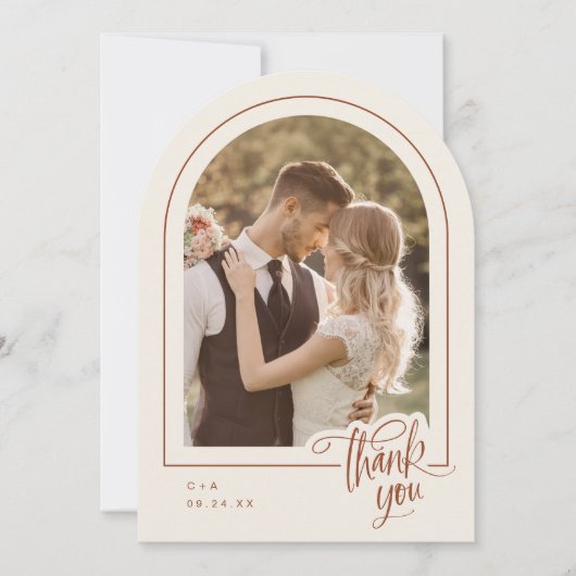 Terracotta 2 Foto Wedding Dankeschön Karte (Vorderseite)