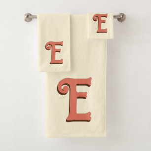 Terracotta 3D Modern Initial Letter Elfenbein Badhandtuch Set