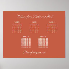 Terracotta 5 Table Wedding Chart Poster