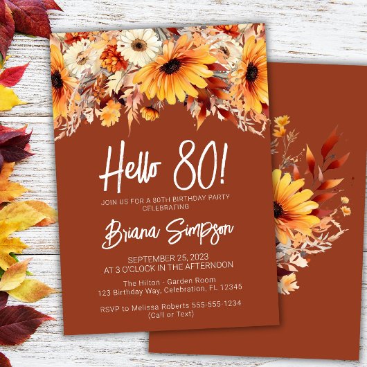 Terracotta 80th Birthday Fall Floral Einladung