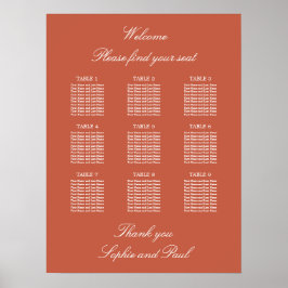 Terracotta 9 Table Wedding Chart Poster