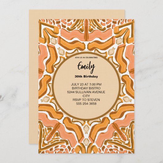 Terracotta Abstract Pattern Modern Brushstroke Einladung (Vorne/Hinten)