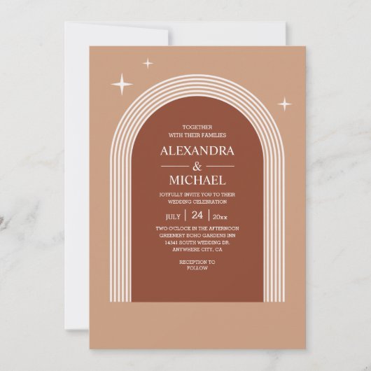 Terracotta Abstrakt Burnt Orange Arch Wedding Einladung (Vorderseite)