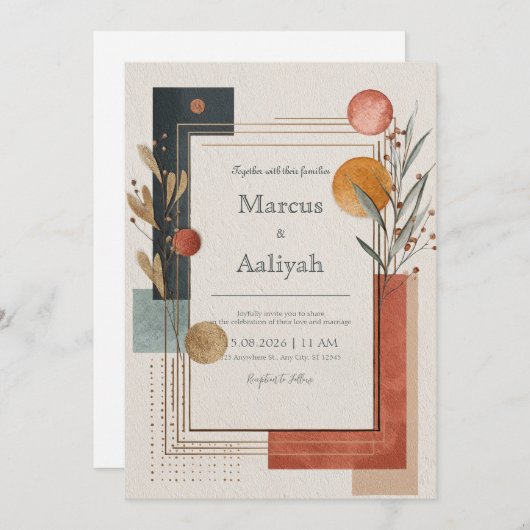 Terracotta Abstrakte Minimalistische Hochzeit Einladung (Vorne/Hinten)