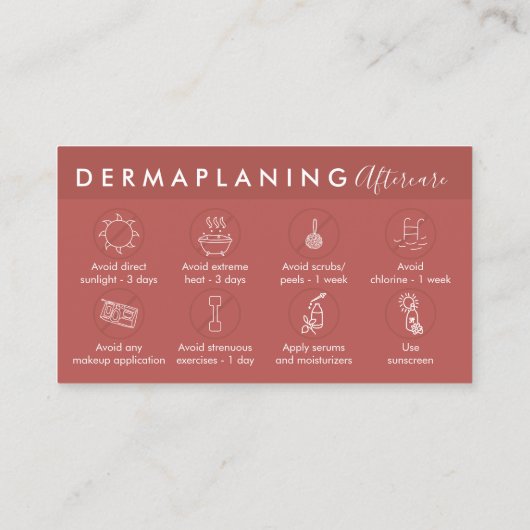 Terracotta Aftercare Instructions for Dermaplaning Visitenkarte (Rückseite)