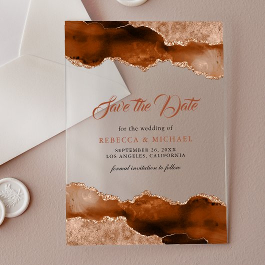Terracotta Agate Marble Wedding Save the Date Acryleinladungen