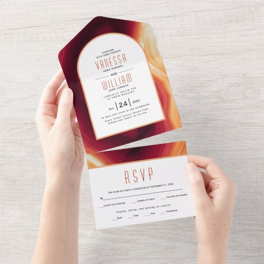 Terracotta agate slice geode Hochzeit im Herbst All In One Einladung (Abreißen)