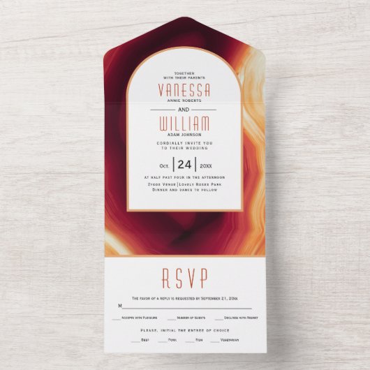 Terracotta agate slice geode Hochzeit im Herbst All In One Einladung (Innen Boden)