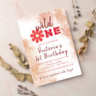 Terracotta Alcohol Tinte Wildblume Foto Geburtstag Einladung