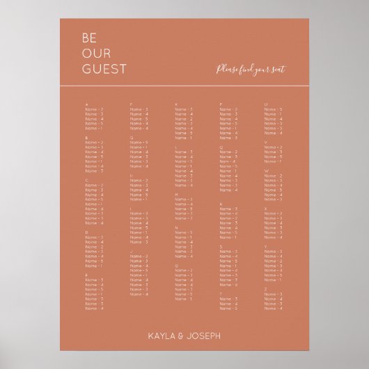 Terracotta Alphabetische Hochzeitssattelkarte Poster (Vorne)