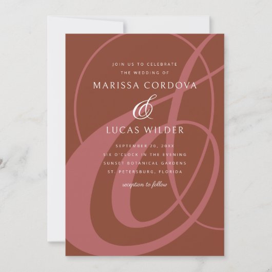 Terracotta Ampersand Script Calligraphy Wedding Einladung (Vorderseite)