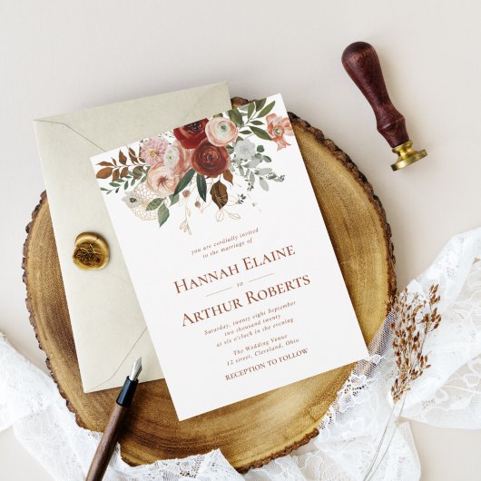 Terracotta and Greenery Wedding Einladung