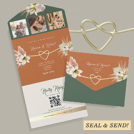 Terracotta and Olive Green Boho Wedding All In One Einladung