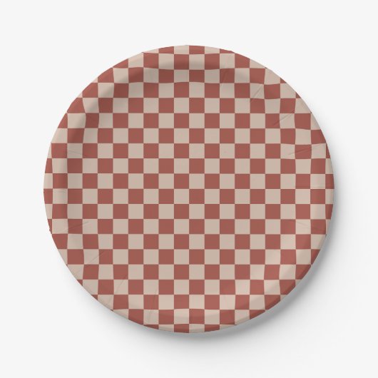 Terracotta and Tan Checkerboard Pappteller (Vorderseite)