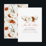 Terracotta and White Chic Floral Save the Date<br><div class="desc">White and terracotta flowers boho save the date cards</div>