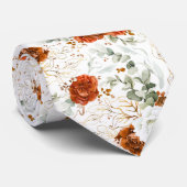 Terracotta and White Floral Wedding Neck Tie Krawatte (Gerollt)