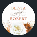 Terracotta and White Modern Floral Boho Wedding Runder Aufkleber<br><div class="desc">White and terracotta floral boho wedding seals</div>