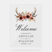 Terracotta Antlers Floral Wedding Welcome Acrylschild (Vorderseite)