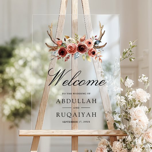 Terracotta Antlers Floral Wedding Welcome Acrylschild