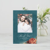 Terracotta Aquamarin Blue Wedding Danke Foto (Stehend Vorderseite)