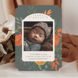 Terracotta Aquamarin Fall Floral Geburtsankündigun Einladung