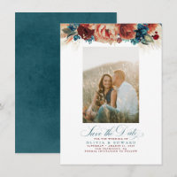 Terracotta Aquamarin Floral Save the Date Foto