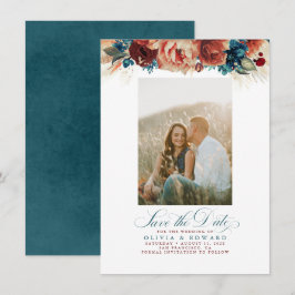 Terracotta Aquamarin Floral Save the Date Foto