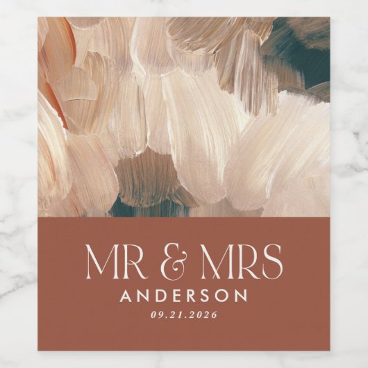 Terracotta aquamarin Mr. Mrs. bedankt sich herzlic Weinetikett (Einzelnes Label)