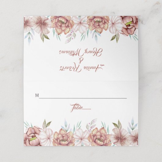 Terracotta Aquarell Blume Florenz Hochzeit im Herb Platzkarte (Außenseite Aufgefaltet)